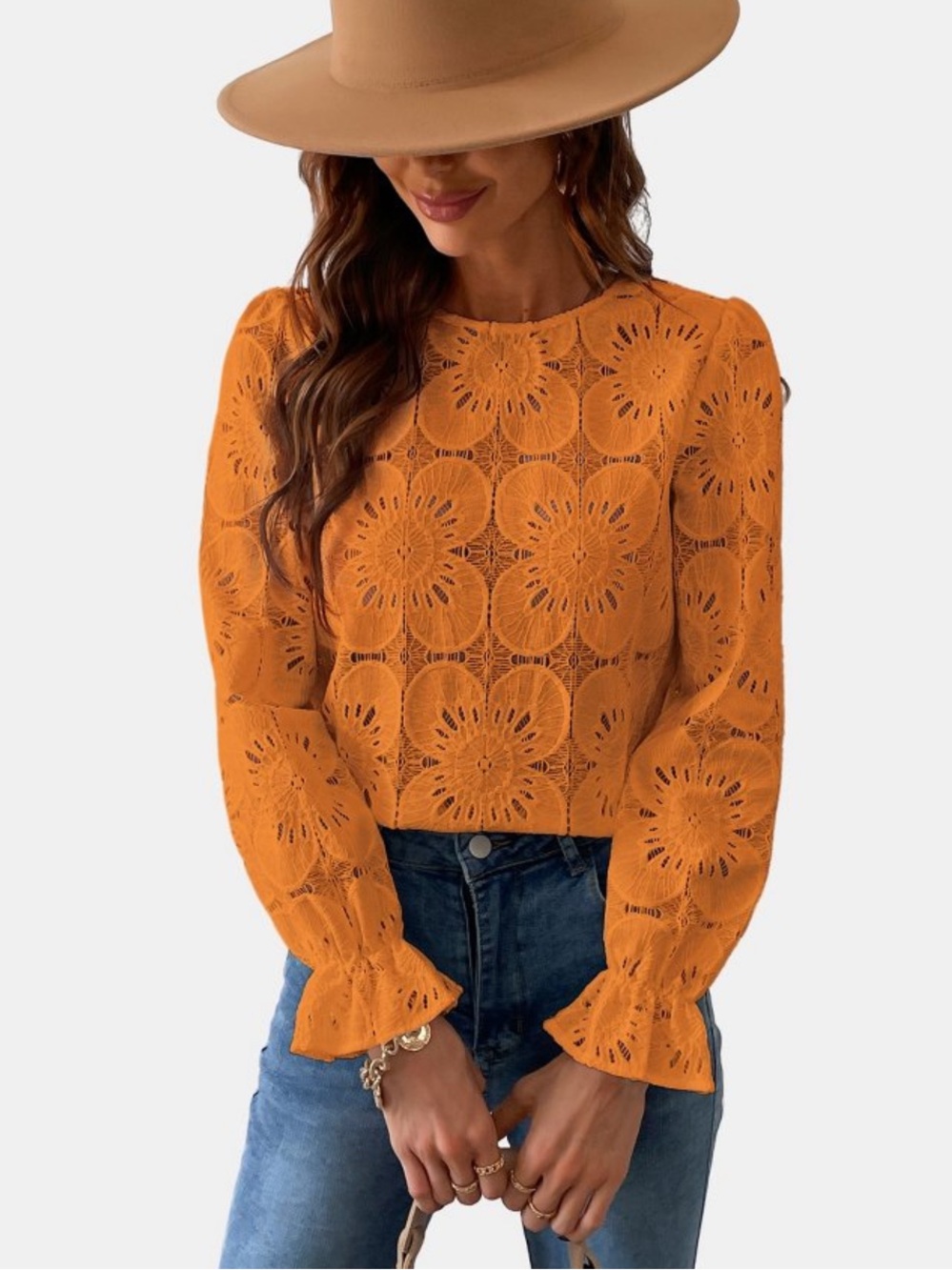 Cupshe Women's Long Sleeve Embroidered
Floral Eyelet Blouse Shirt sz small